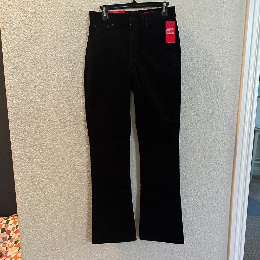 SPANX Black Corduroy Pants with Red Logo Tags